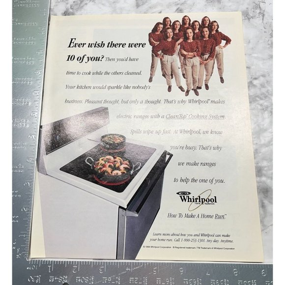 Whirlpool Stove Oven Print Ad Vintage 1994 Cleantop Cooking System Kitchen - Picture 2 of 6